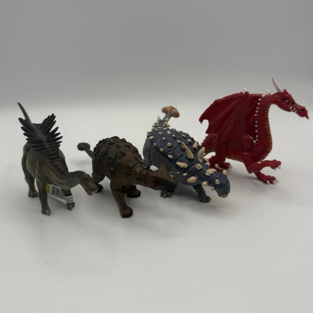 Collectible Toy Figure Lot Prehistoric Dinosaurs & Red Fantasy Dragon